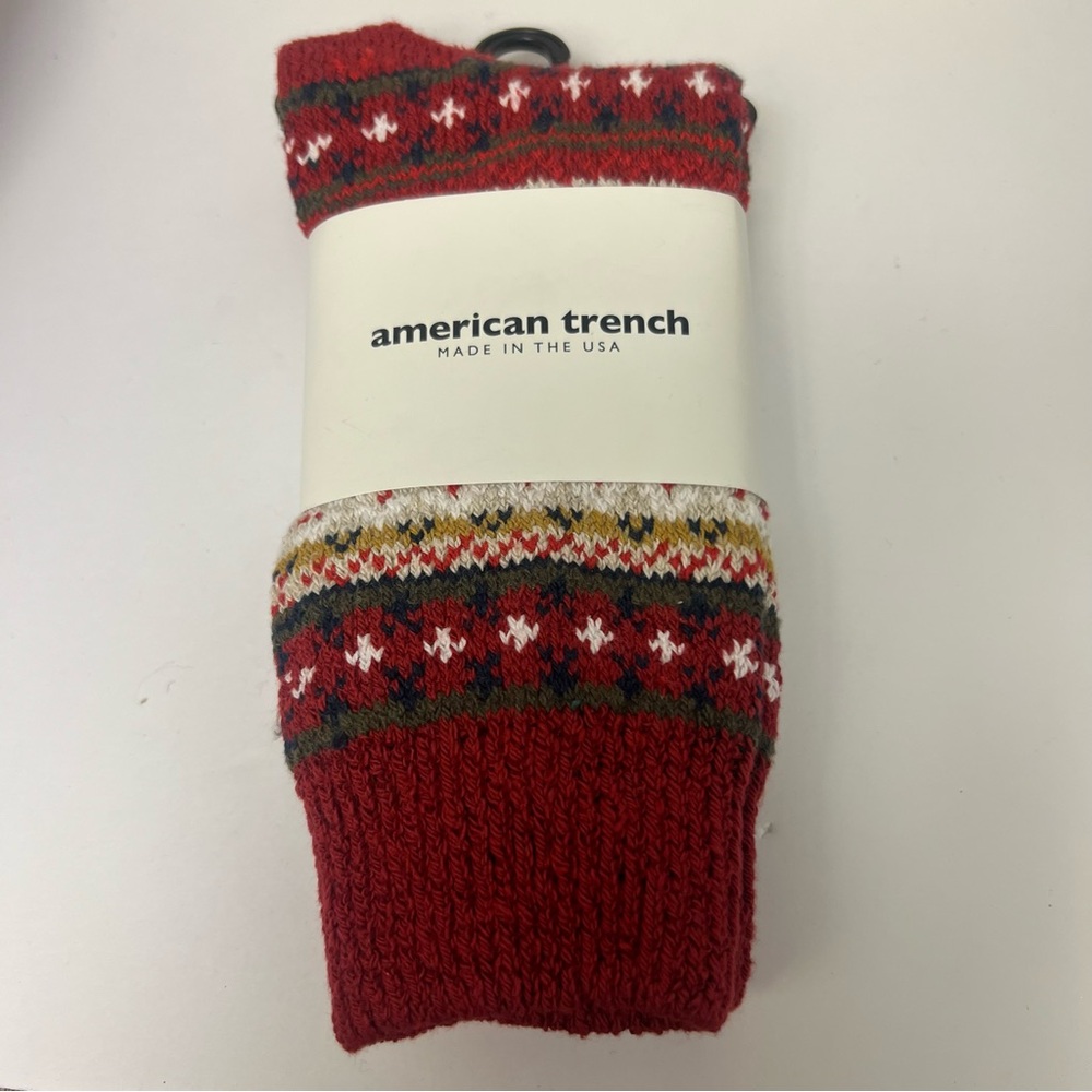 AMERICAN TRENCH WOMENS COTTON FAIR ISLE BOOT SOCKS RED MULTI OS NWT